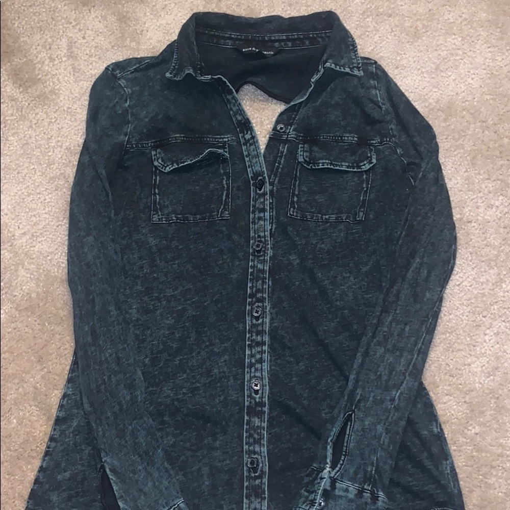Long Sleeve Button Down Distressed Shirt